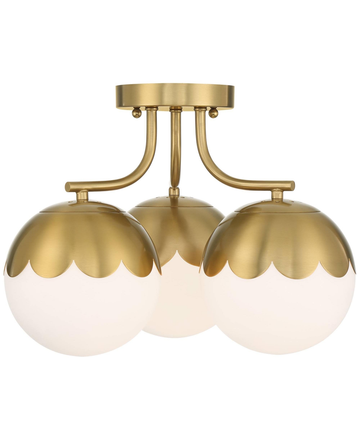 360 Lighting Camila Mid Century Modern Semi Flush-Mount Ceiling Light Fixture Kitchen Foyer Hallway Round 3-LightAntique Brass Finish White