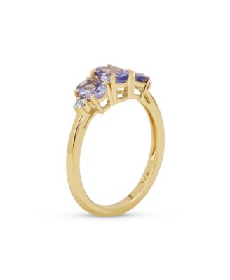 Past Present Future 3 Stone 2CTW Oval Purple Natural Tanzanite Trilogy Trinity Ring Gold Plated .925 Sterling Silver