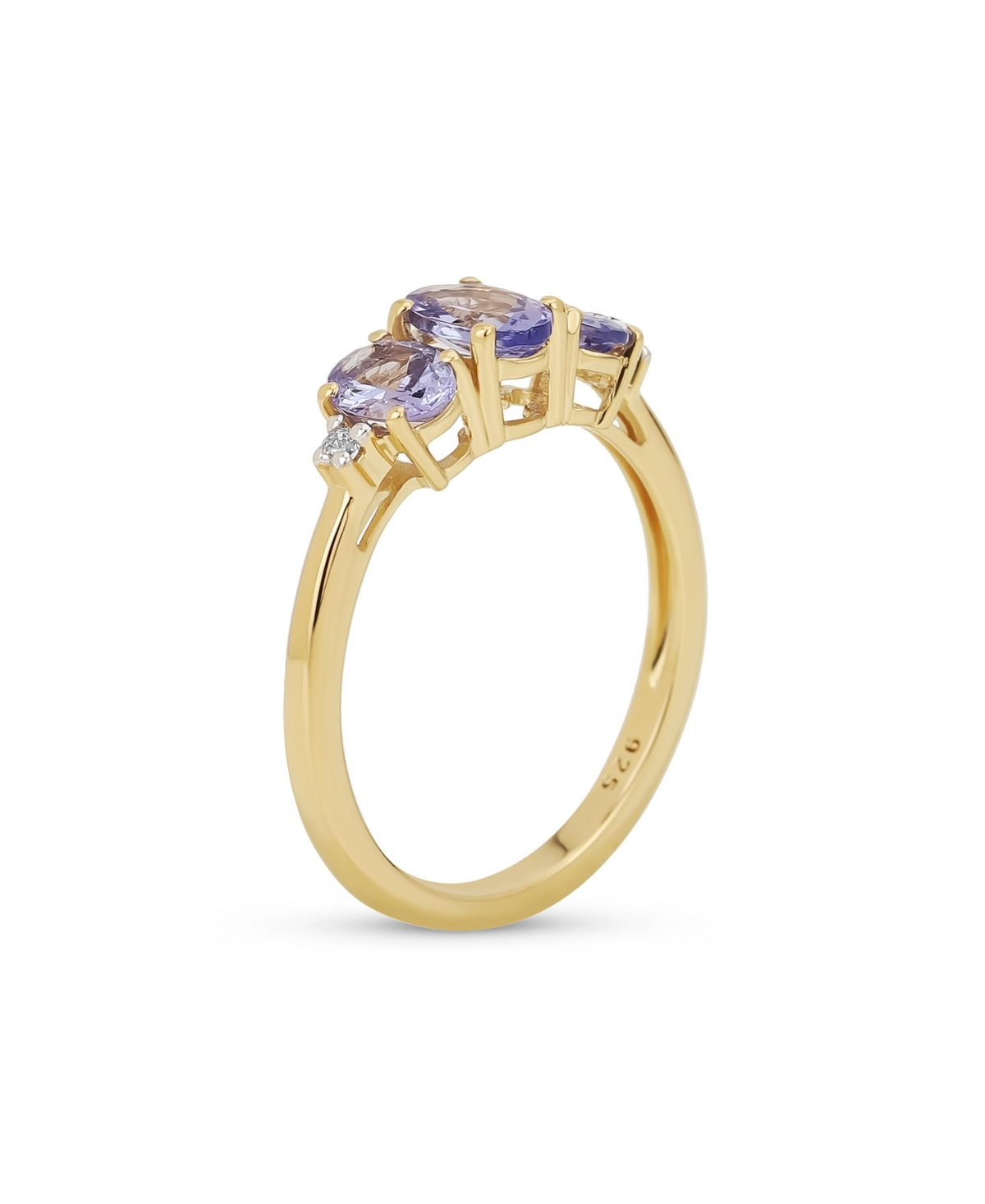 Bling Jewelry Past Present Future 3 Stone 2CTW Oval Purple Natural Tanzanite Trilogy Trinity Ring for Women Gold Plated .925 Sterling Silver - Purple