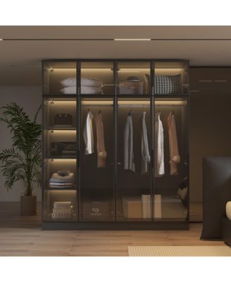 Glass Doors Wardrobe Armoires Aluminum Frame with LED Lights