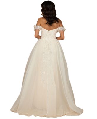 Women's Illusion Neck, Long Bell Sleeve Gown