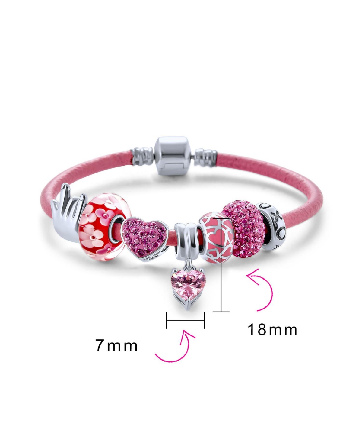 Bling Jewelry I Love You Hand Sign Heart Princess Themed Beads Multi Charm Bracelet For Women .925 Sterling SilverLeather European Barrel Snap C