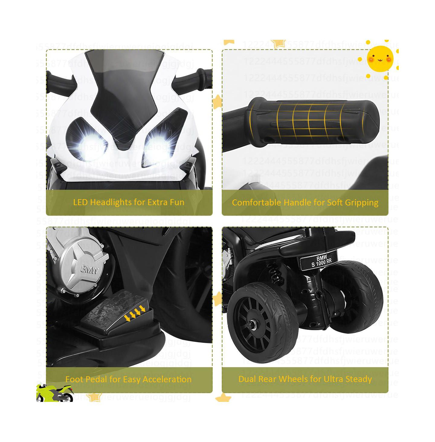 Детская игрушка Costway 6V Kids Ride-On Quad with LED Headlight & Rechargeable Battery, 44 lbs Capacity, Ages 18-36 Months, цвет: Чёрный — фото 10