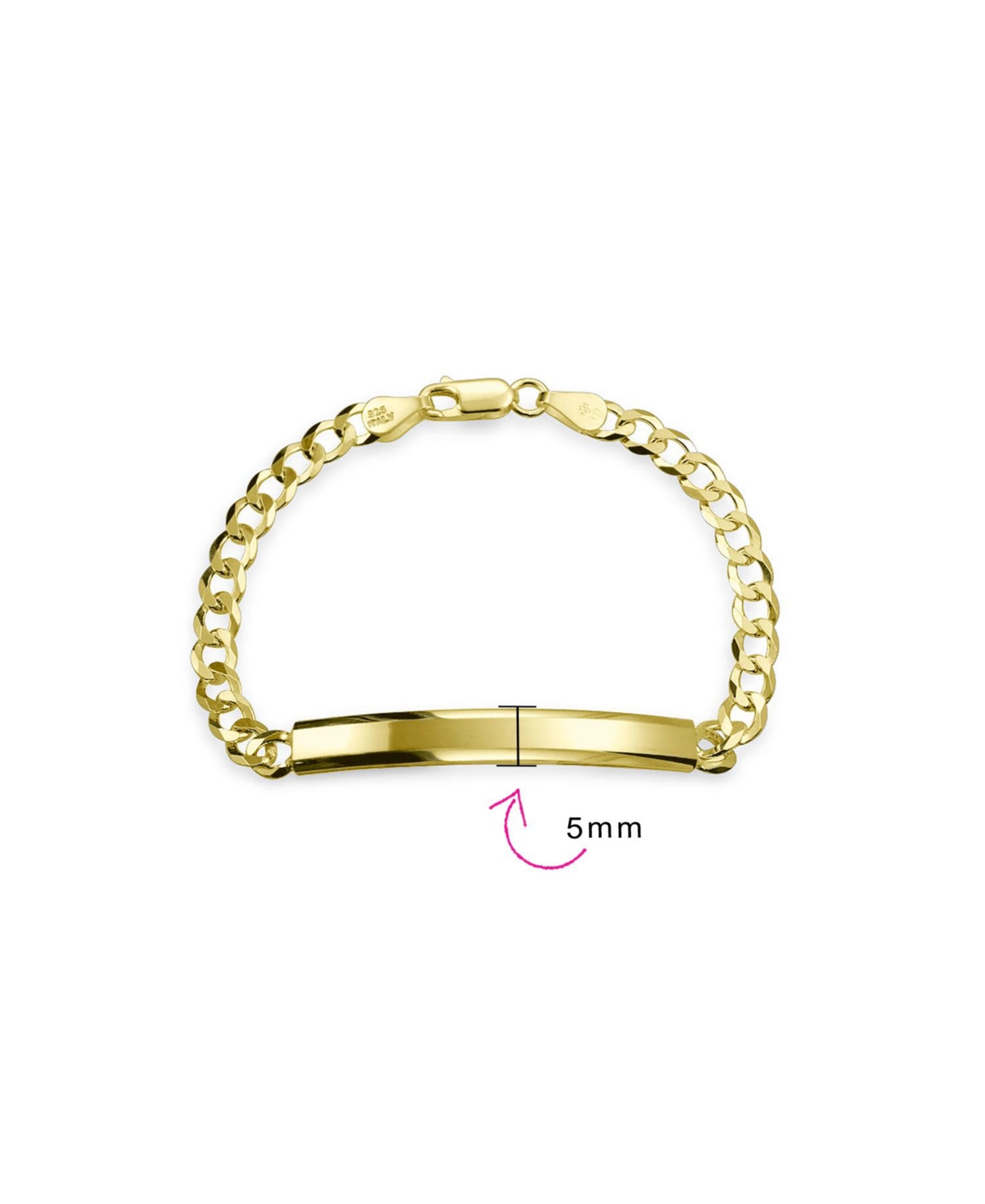 Bling Jewelry Bar Name Plated identification Id Bracelet For Men 5 Mm Miami Cuban Curb Link Chain Link 180 Gauge .925 14K Yellow Gold Plated Sterling