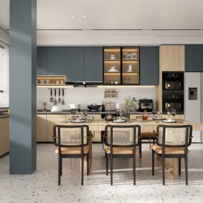 Retangular Wood Grain Wooden Dining Table with Wooden Frame