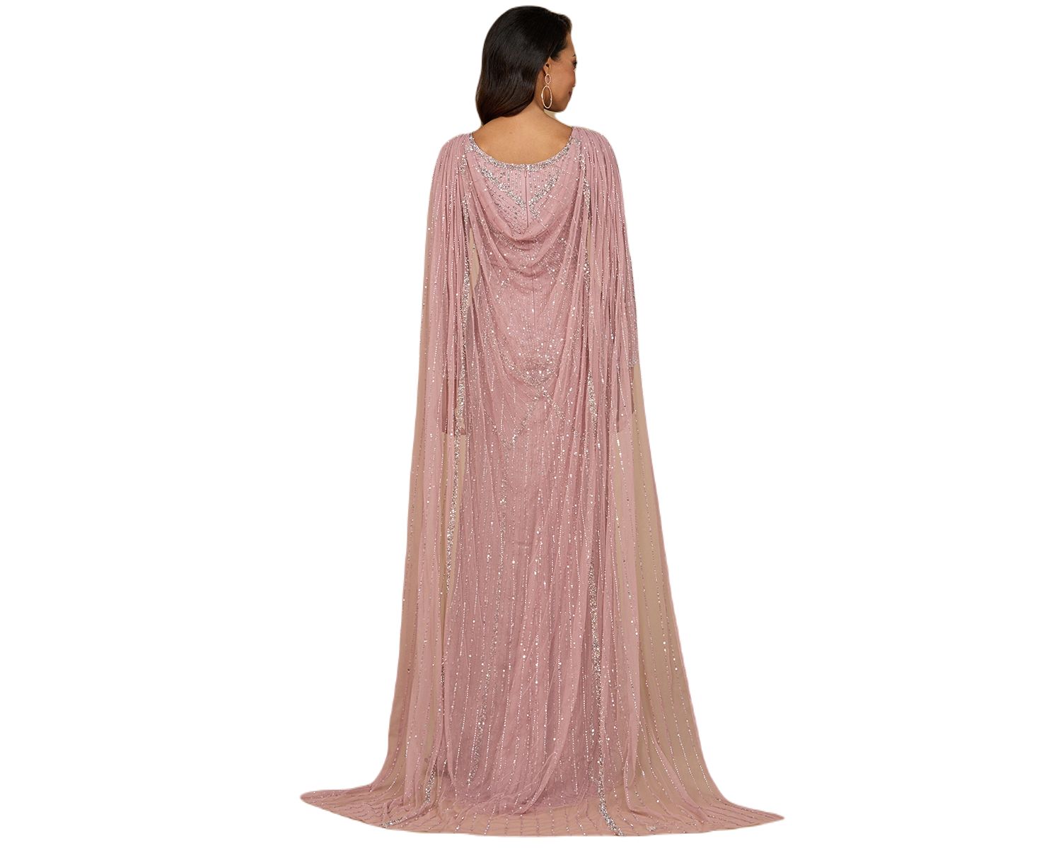 Women's Long Sleeve Beaded Gown with Cape