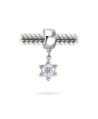 Frozen Winter Holiday Party Aqua Ice Blue CZ Christmas Snowflake Charm Bead .925 Sterling Silver For European Bracelet
