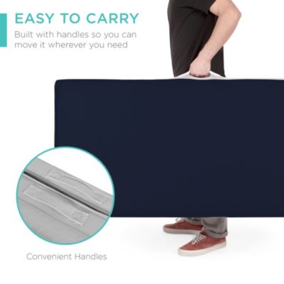4in Thick Folding Portable Midnight Blue Mattress Topper w/ Carry Case, Washable Cover