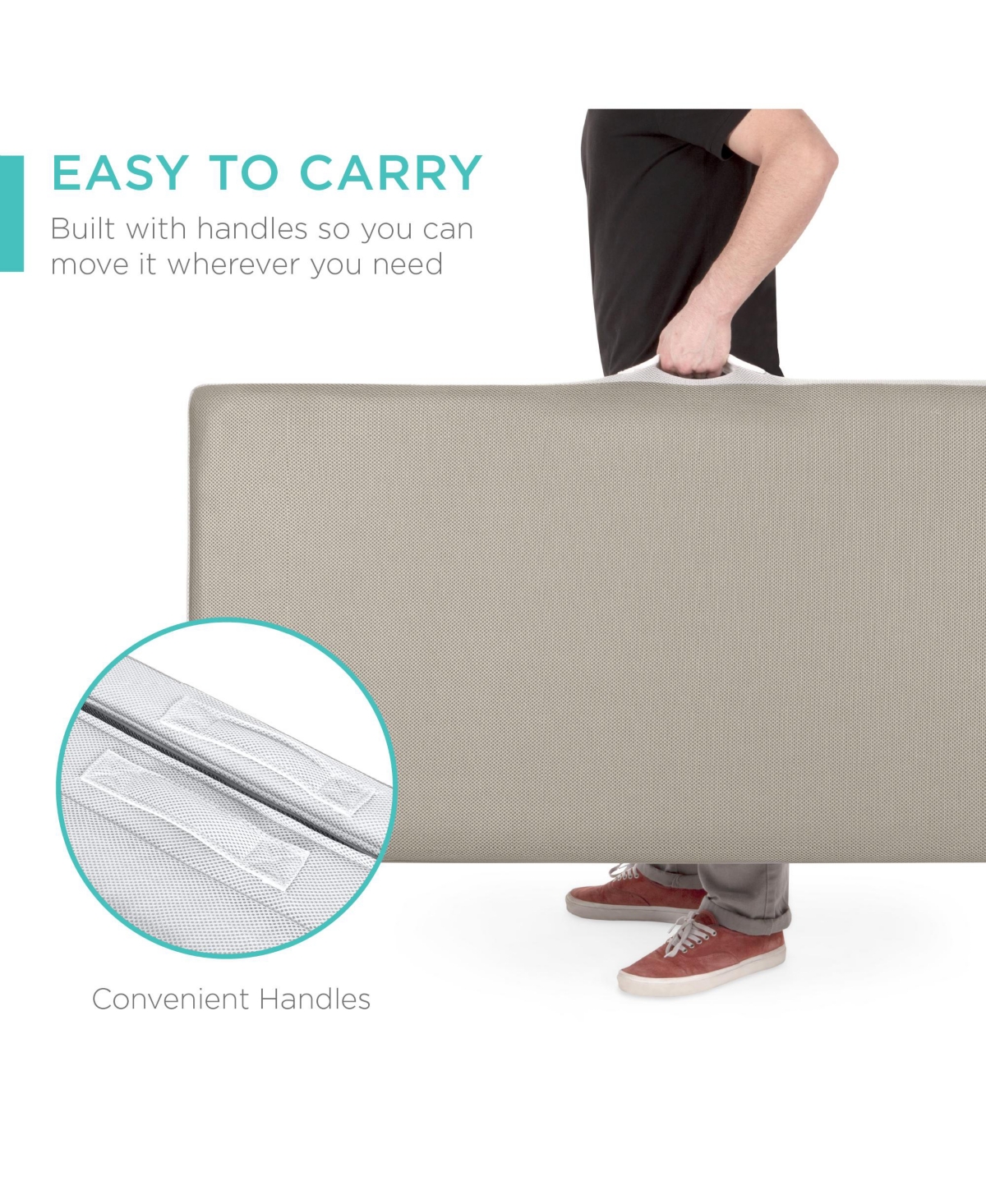Best Choice Products 4in Thick Folding PortableMattress Topper w/ Carry Case, Washable Cover - Taupe