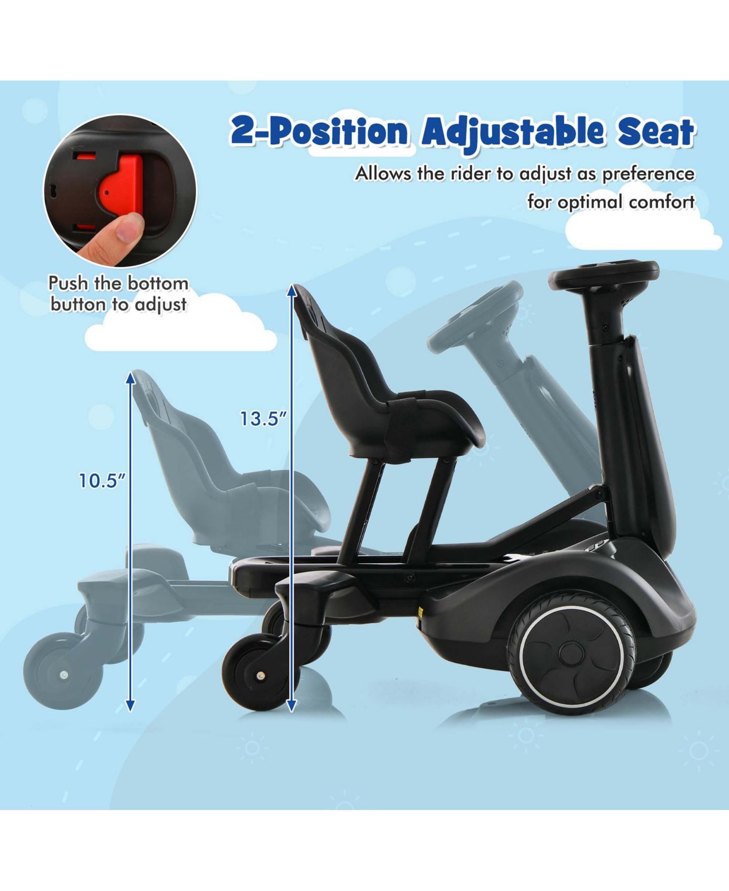 Детская игрушка Costway 6V Kids Ride-On Drift Car 360-Degree Spin Go-Kart, 55 lb. Capacity, Ages 3-8, цвет: Чёрный — фото 4