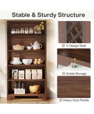 6-Tier Bookcase, 70.8" Vintage Tall Bookcase, Floor Standing 5-Shelf Display Rack Storage Shelves Set of 2