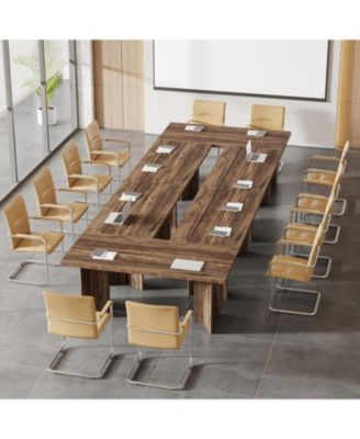 5.5FT Conference Table, 63-inch Rectangle Meeting Seminar Table, Large Wooden Business Tables for 4-6 People, Heavy Duty Pedestal