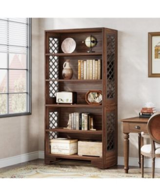 6-Tier Bookcase, 70.8" Vintage Tall Bookcase, Floor Standing 5-Shelf Display Rack Storage Shelves Set of 2