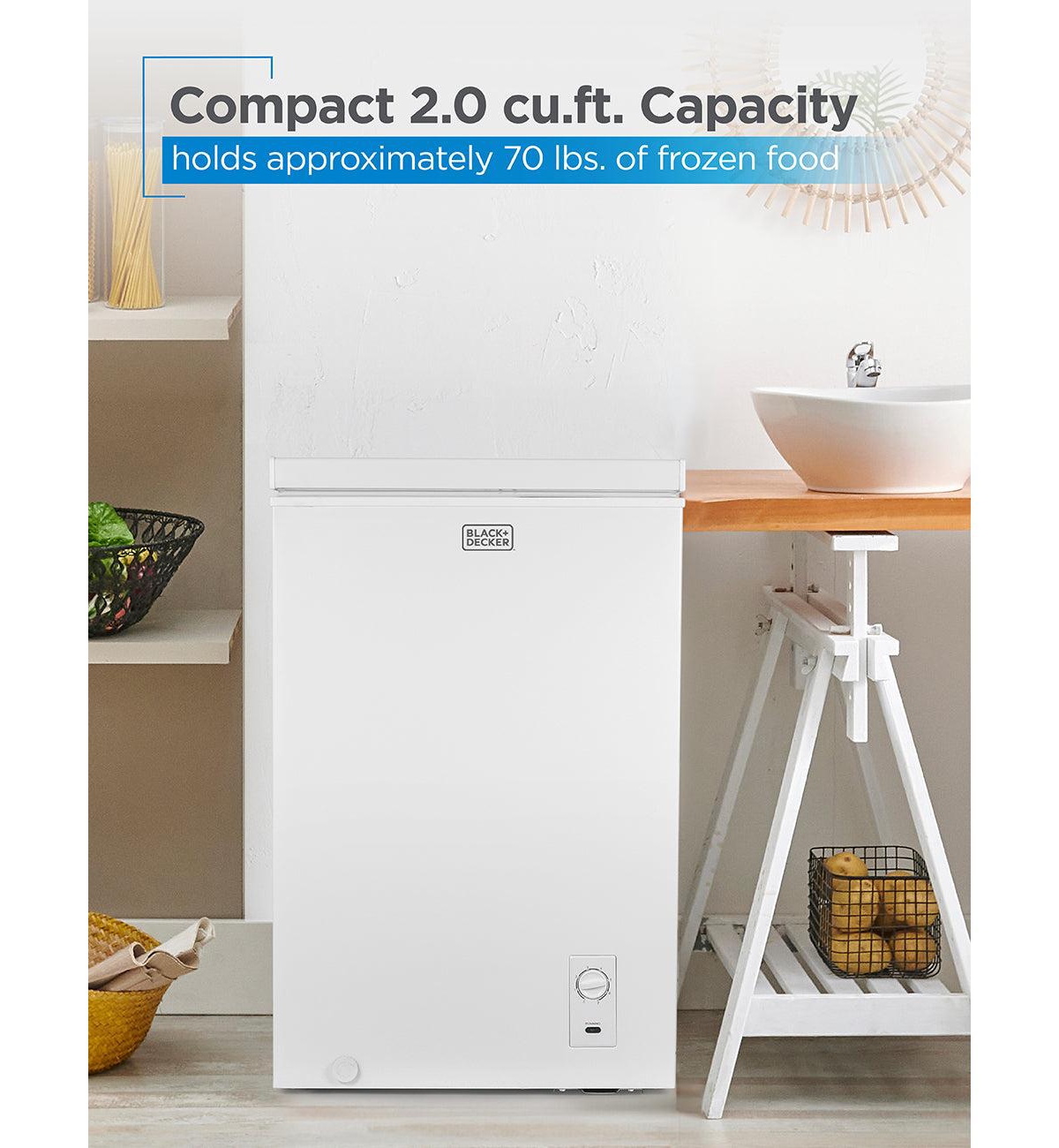 Black & Decker Black+Decker 2.0 Cu. Ft. Compact Chest Freezer, Deep Freezer Holds Up To 70 Lbs. of Frozen Food, Removable Storage Basket, Mechanical T