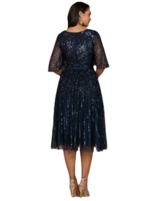 Women's Flowing, Sequin Midi Dress with Short Sleeves