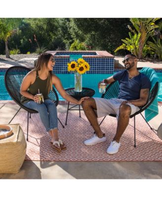 3-Piece All-Weather Patio Acapulco Bistro Furniture Set w/ Rope, Glass Top Table