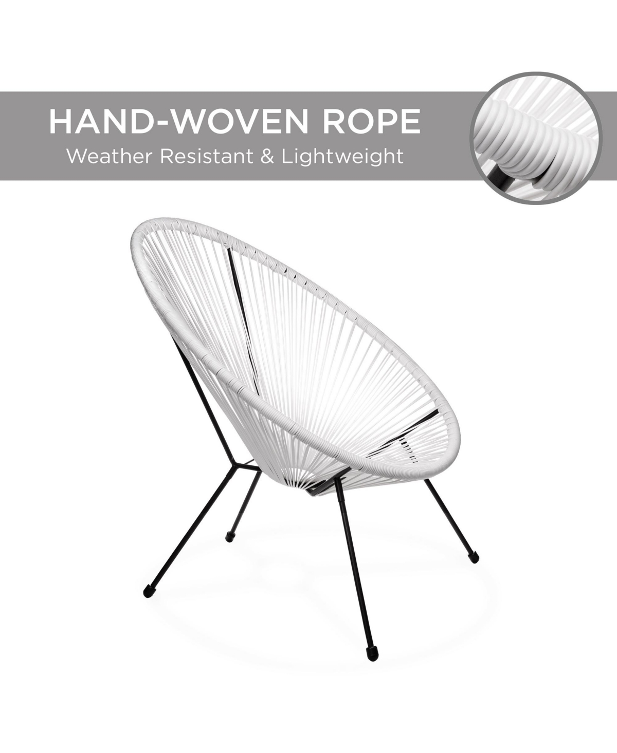Best Choice Products 3-Piece All-Weather Patio Acapulco Bistro Furniture Set w/ Rope, Glass Top Table