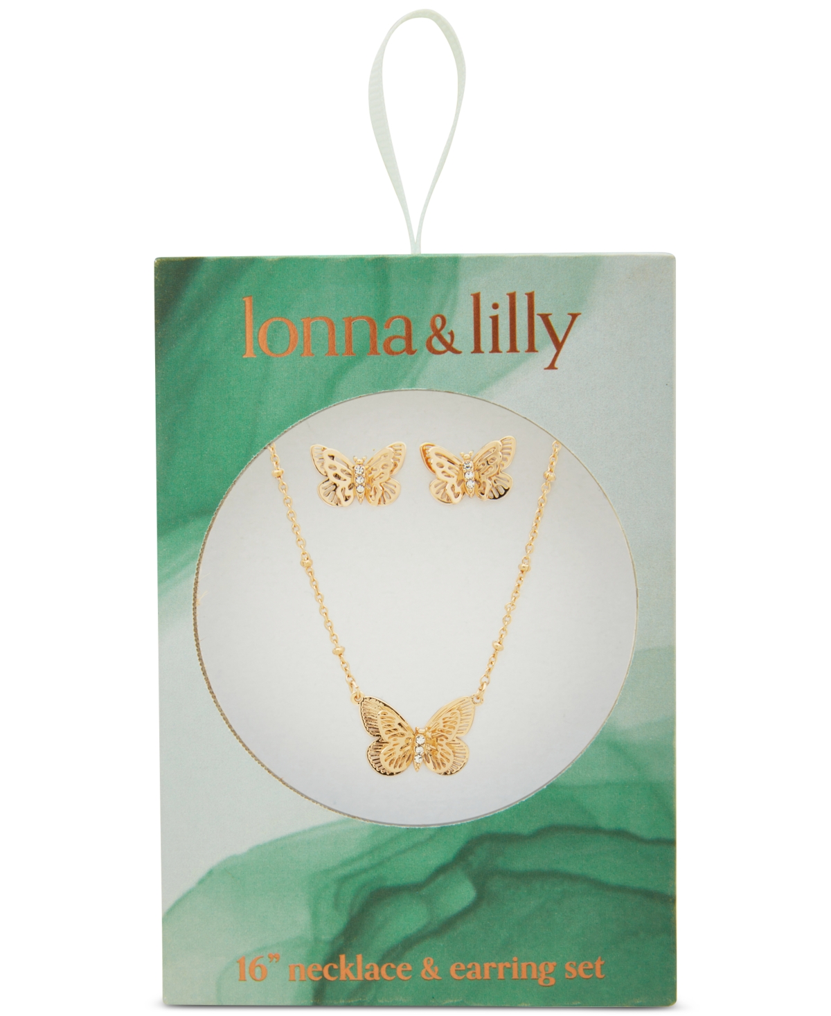 lonna & lilly Gold-Tone Pave 3D Openwork Butterfly Pendant Necklace & Stud Earrings Set