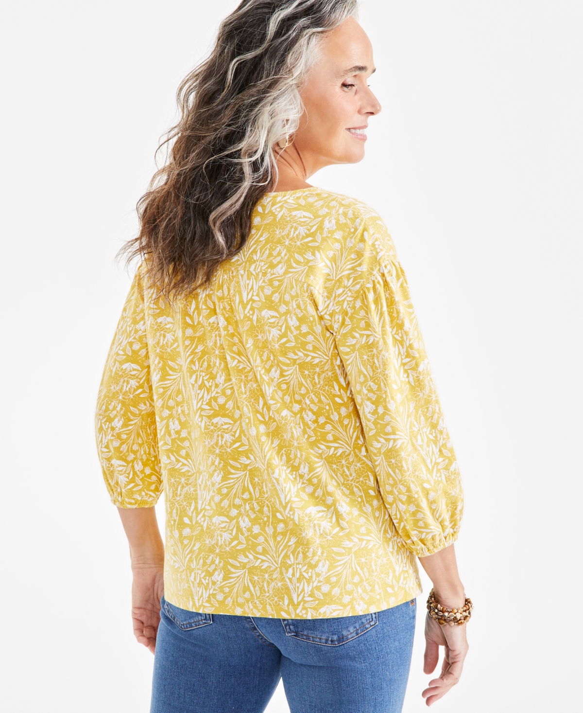 Style & Co Women's Cotton Printed Knit Peasant Top, Created for Macy's