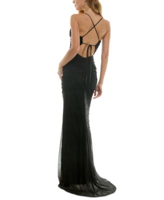 Juniors' Embellished Ruched Sleeveless Gown 