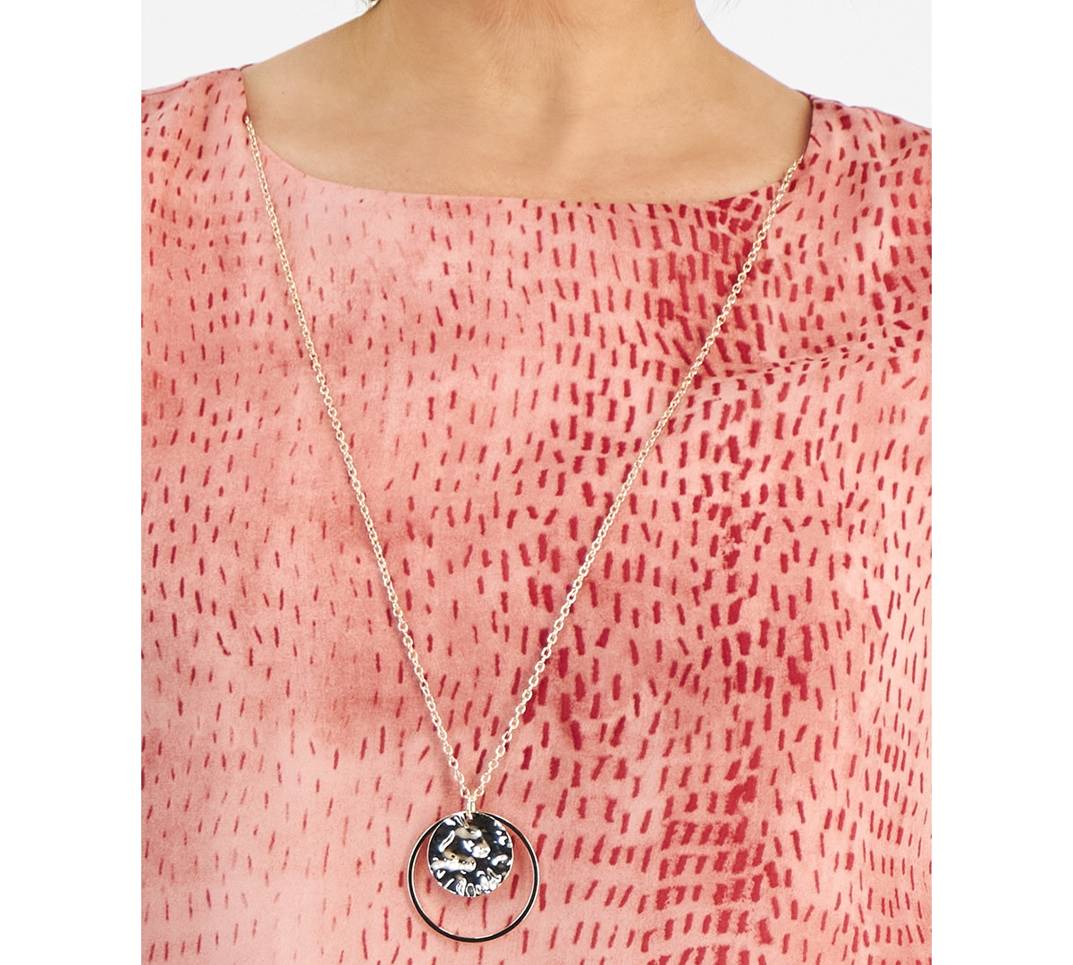 Jm Collection Women's Printed Ruffle Trim Necklace Blouse, Created for Macy's
