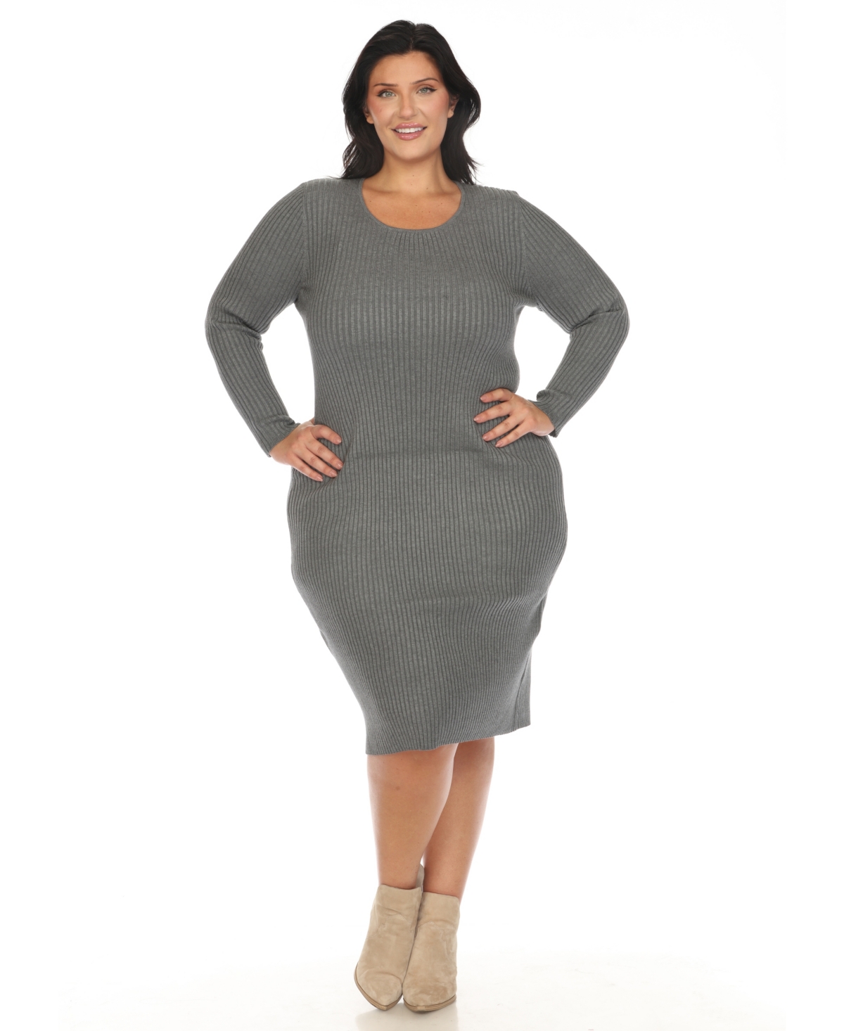 WHITE MARK PLUS SIZE RIB MIDI SWEATER DRESS 