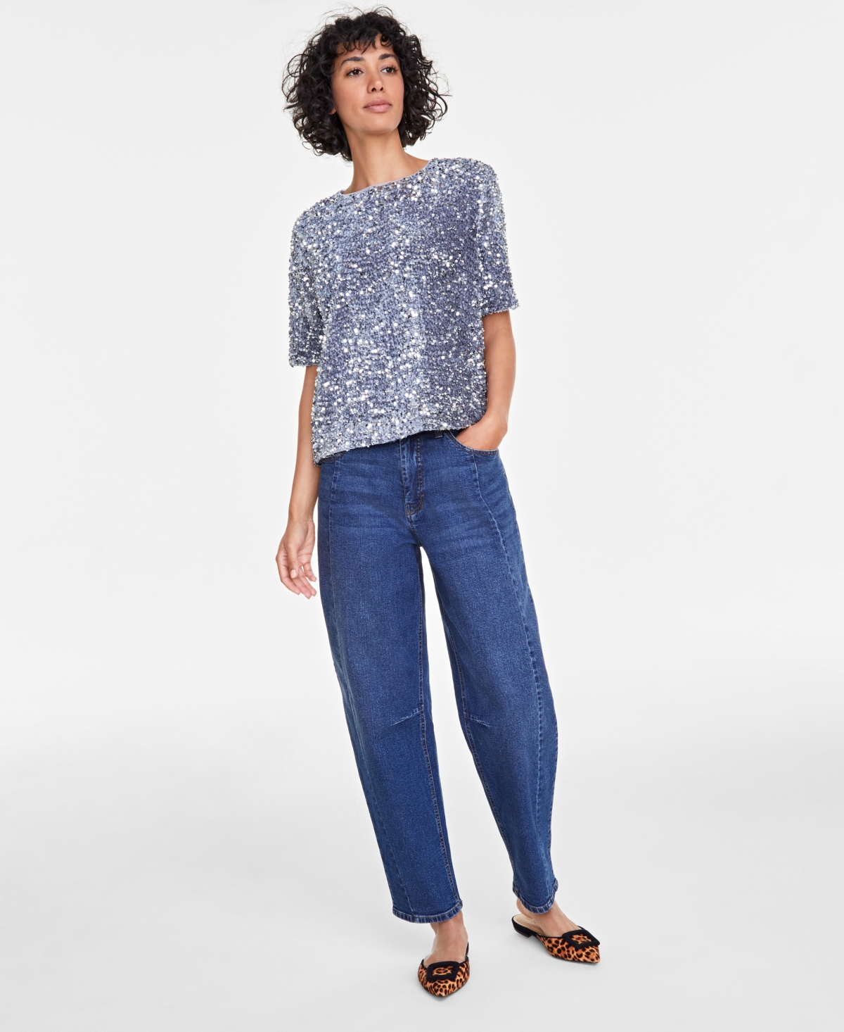 On 34th Trendy Plus Size Sequined Velvet Top, Exclusively At Macy's In Shark Fin