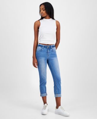 Dollhouse Women's Crop Jean - Light Wash Destructed Straight Leg Crop Jeans