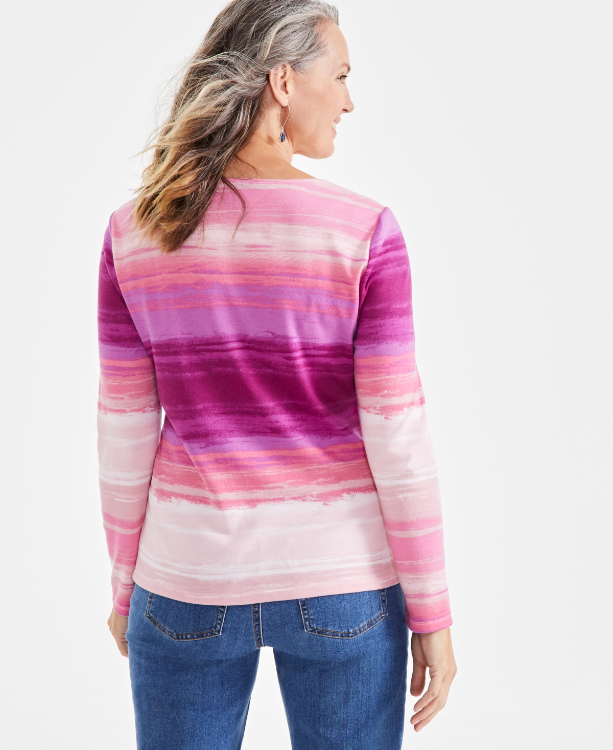 Style & Co Petite Printed Scoop-Neck Long-Sleeve Top, Created for Macy's