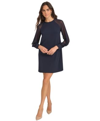 Calvin Klein - Women's Crepe Chiffon-Sleeve Shift Dress