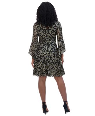Women's Illusion-Yoke Flounce-Hem Dress