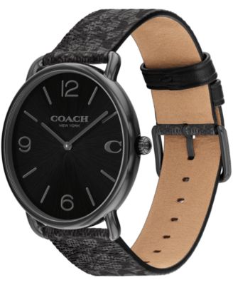 Men's Elliot Signature Charcoal Leather Strap Watch 41mm
