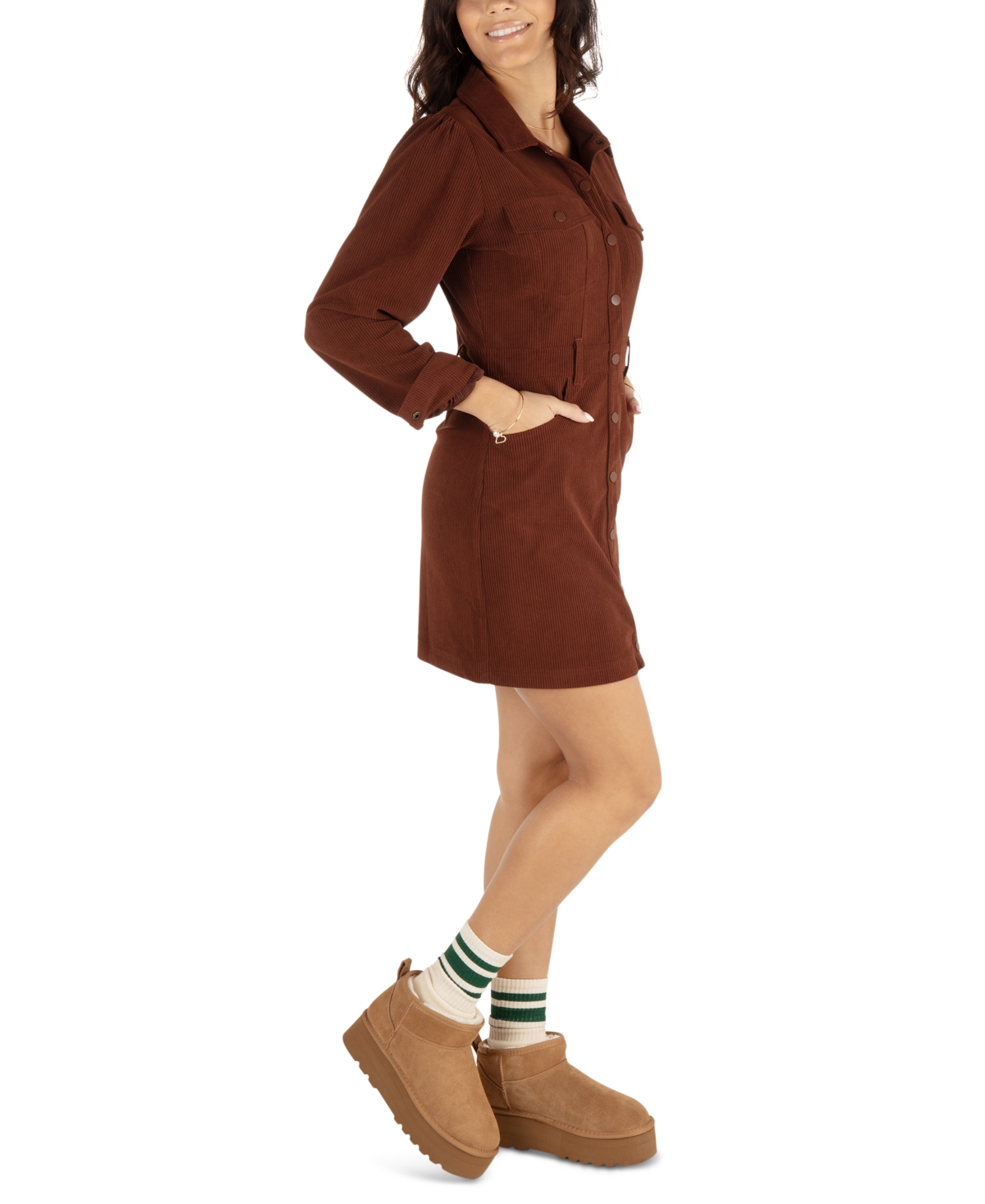 HURLEY JUNIORS' HOLLAND LONG-SLEEVE MINI DRESS 