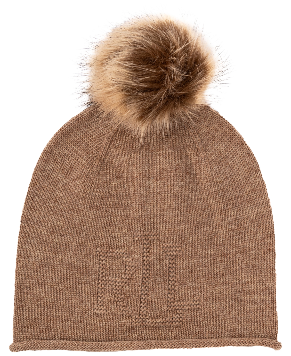 Textured Logo With Pom Hat In Classic Camel