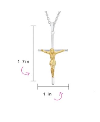 Simple Christian Catholic Religious Jewelry Medium Jesus Crucifix Cross Necklace Pendant 2 Tone Gold Plated Sterling Silver