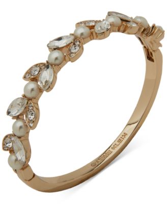 Gold-Tone Crystal & Imitation Pearl Bangle Bracelet