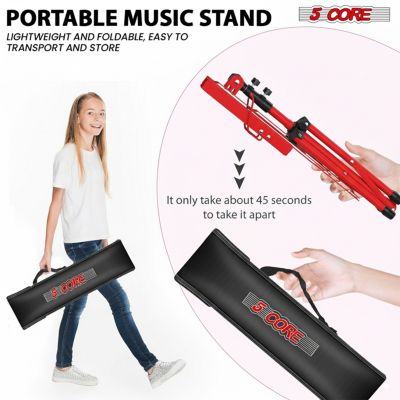 Music Stand Adjustable Desktop Book Stands Portable Sheet Holder All Metal Foldable Bookstand - MUS FLD RED