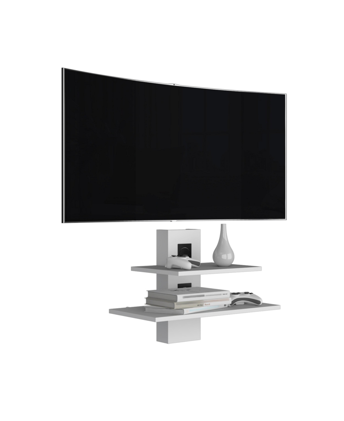 Floating Floating Shelf, Dual-Shelf Wall Unit with Cable Management