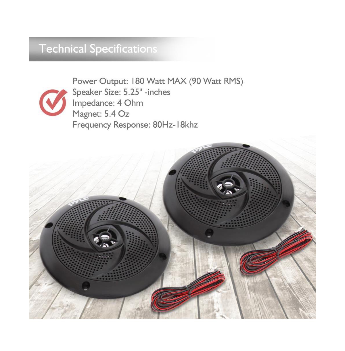 Pyle Low-Profile Marine Speakers, Waterproof, 180 Watt
