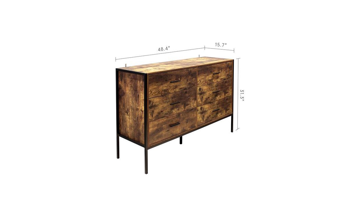 Slickblue Industrial Style 6-Drawer Double Dresser – Rugged and Modern Storage - Brown