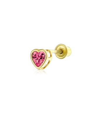 Tiny Cubic Zirconia Cartilage Ear Lobe Piercing Yellow 14K Gold CZ Halo Heart Stud Earring 1 Piece  Helix Daith Screw Back 4MM