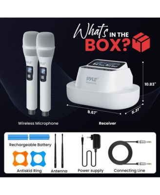 UHF Wireless Microphone System, 2 USB Rechargeable Handheld Mics, Fixed Frequency