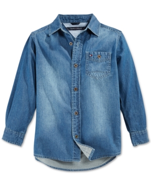 Shop Tommy Hilfiger Little Boys Button-front Max Denim Shirt In Blue