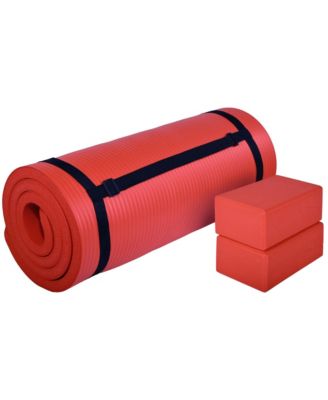 71"x24" Anti Tear Yoga Mat w/Strap, Knee Pad & Blocks, Red