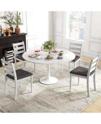 Wooden Dining Chair Set of 4 w/ Acacia Wood Legs Padded Cushion Ladder Back