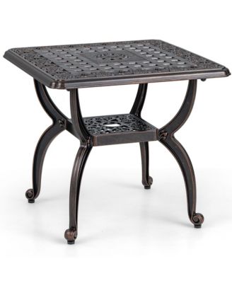 21'' Cast Aluminum Outdoor Side Table Patio Square Coffee Table w/ Storage Shelf