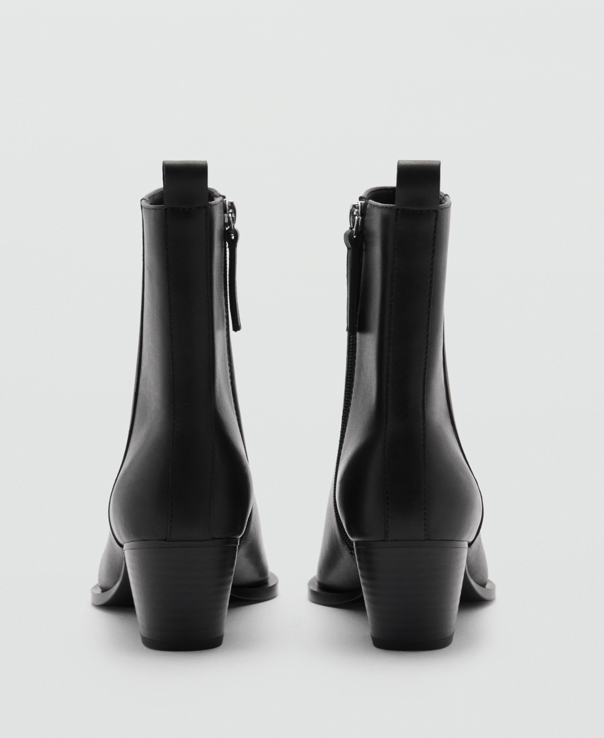 Mango Block Ankle Boots With Square Toe Black In Black
