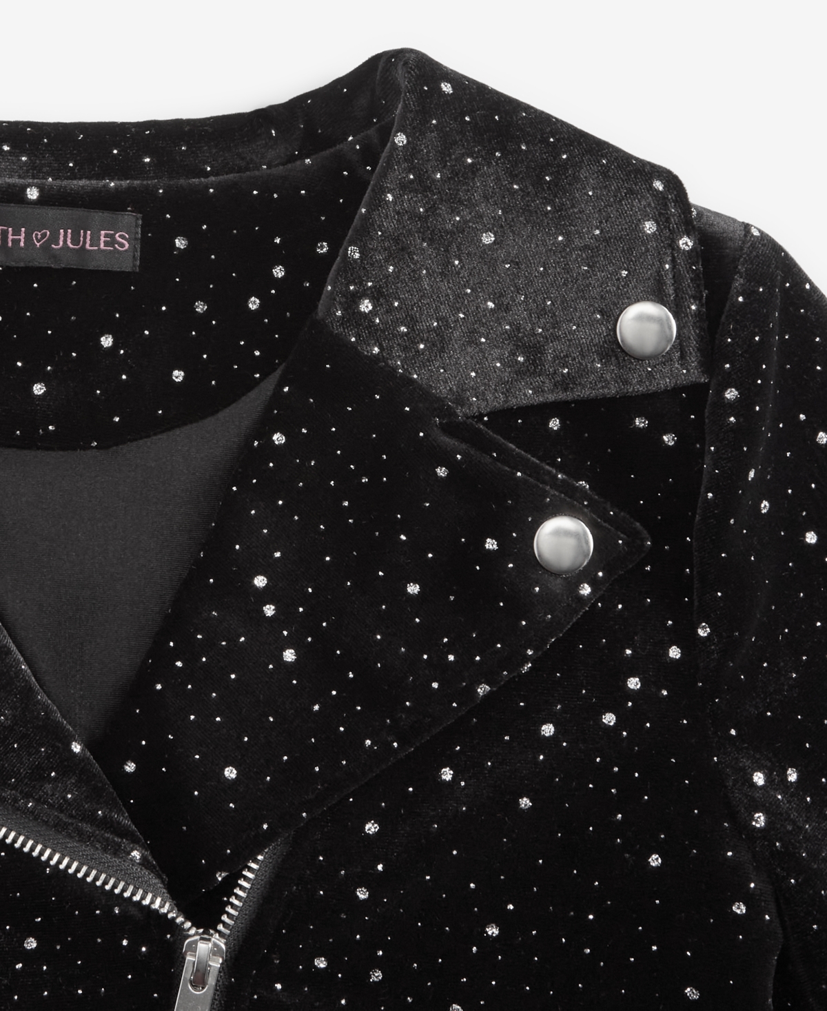 WITH JULES BIG GIRLS VELVET SPARKLE MOTO JACKET 