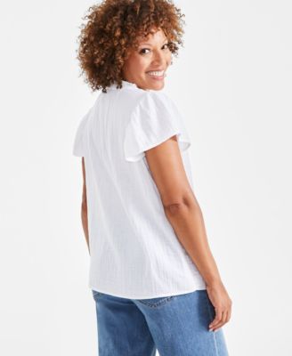 Petite Cotton Flutter-Sleeve Ruffle Top, Created for Macy's 