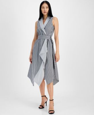 Petite Striped Handkerchief Hem Midi Dress